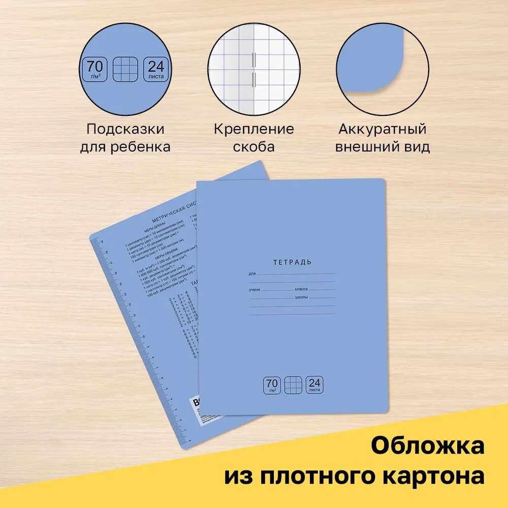 Тетрадь BG 24 л клетка Отличная голубая 70г/м2 10 шт - фото 3