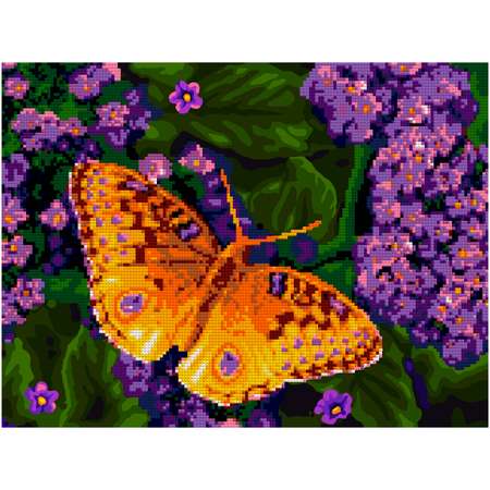 Алмазная мозаика на холсте LORI с частичным заполнением Фиолетовые цветочки 40х30 см