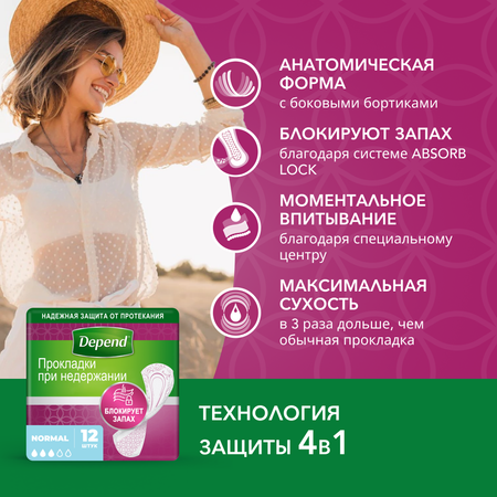 Прокладки урологические Depend normal 12шт