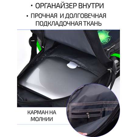 Рюкзак школьный Evoline Черный зеленые наушники 45см спинка EVO-headph-1