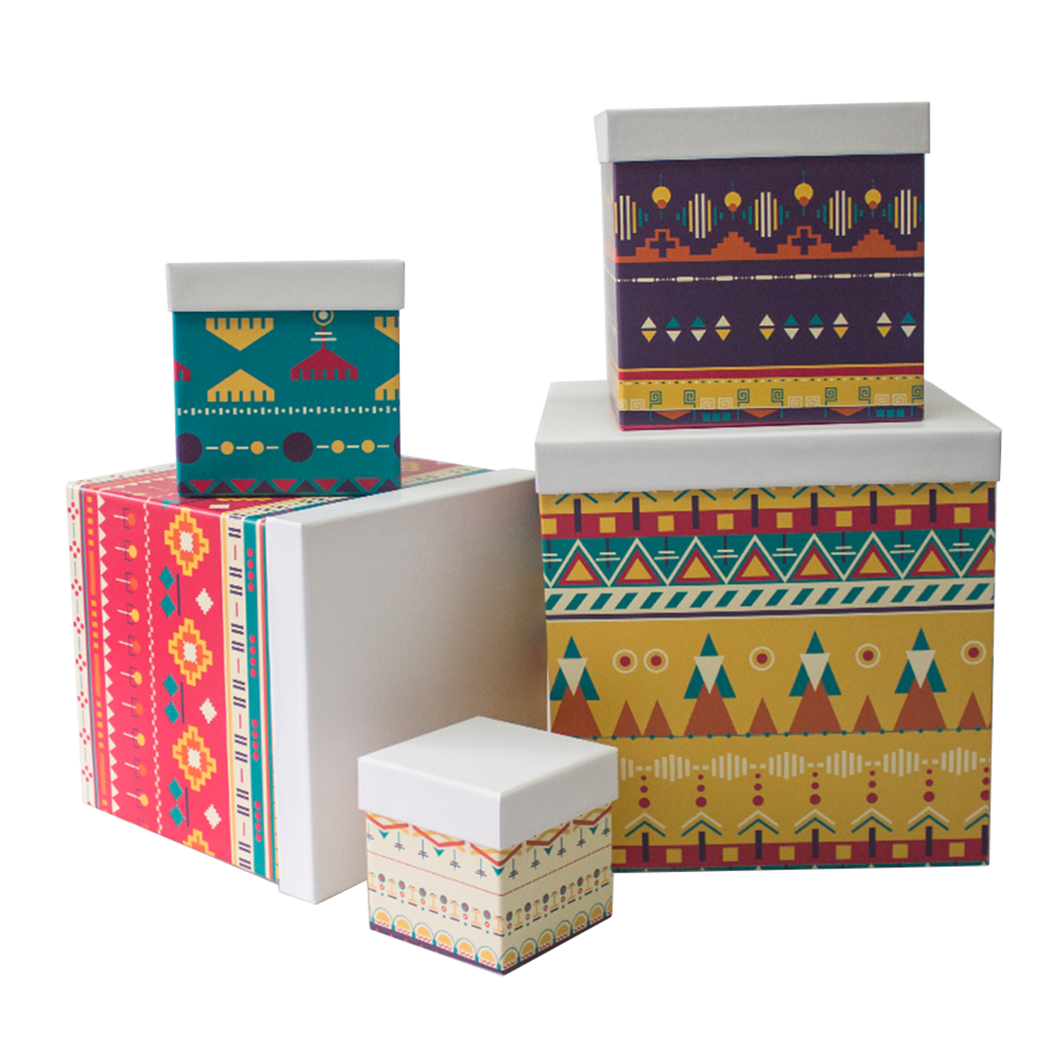 Набор подарочных коробок Cartonnage 5 в 1 Узоры разноцветный квадратный - фото 3