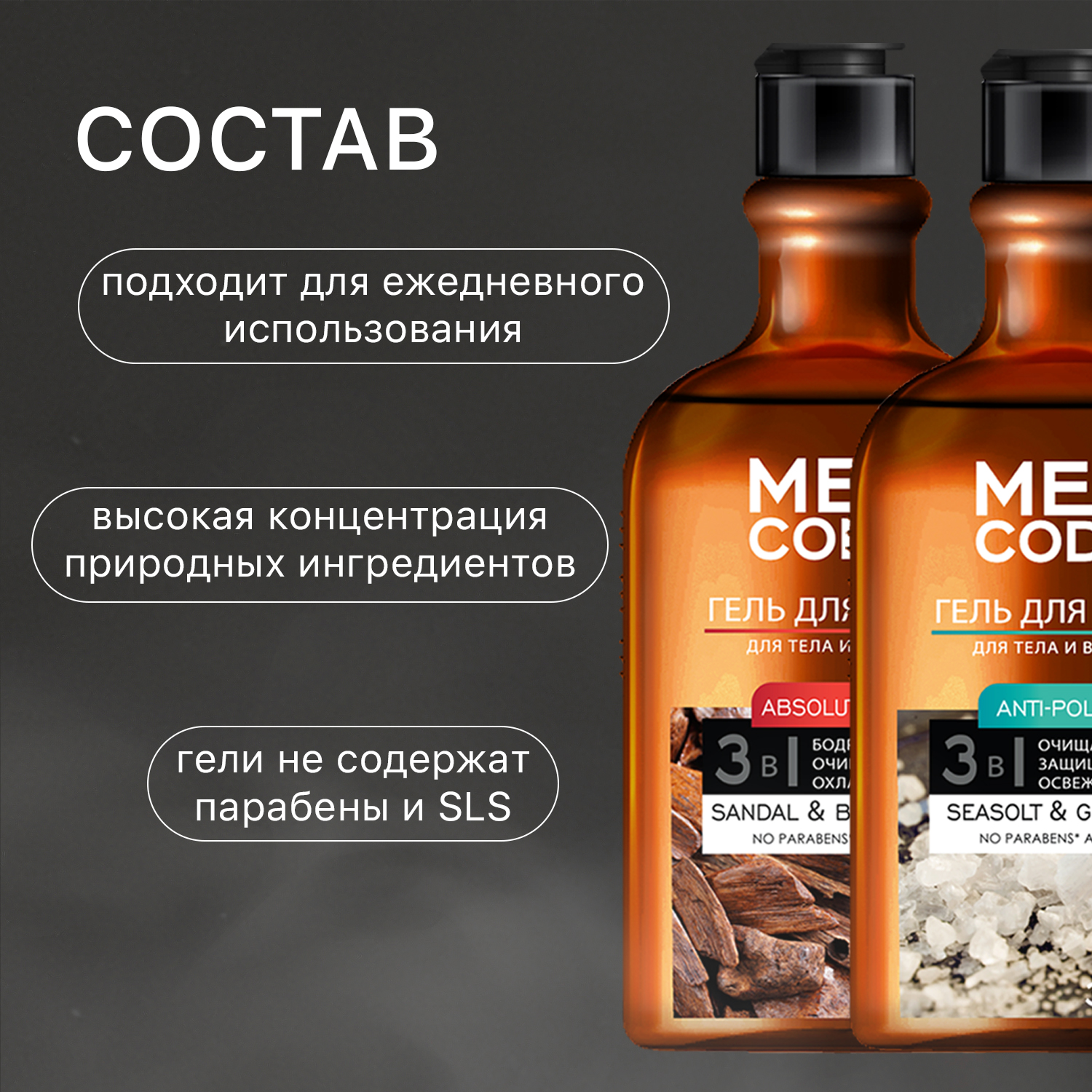 Гель MEN CODE для душа мужской 300 мл 2 шт. - фото 5