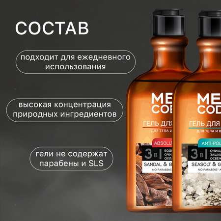 Гель MEN CODE для душа мужской 300 мл 2 шт.