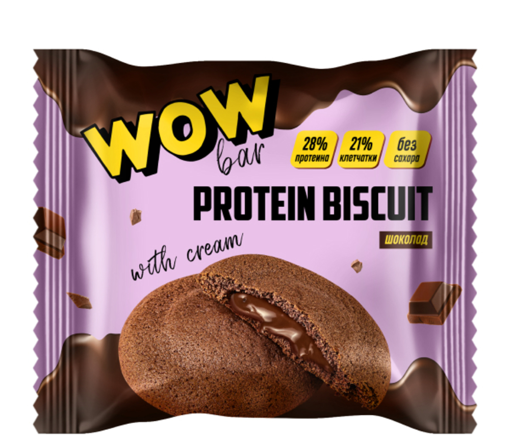 Протеиновое печенье Prime Kraft wowbar protein biscuit с кремовой начинкой со вкусом «Шоколад» 10 шт x 40 гр - фото 1