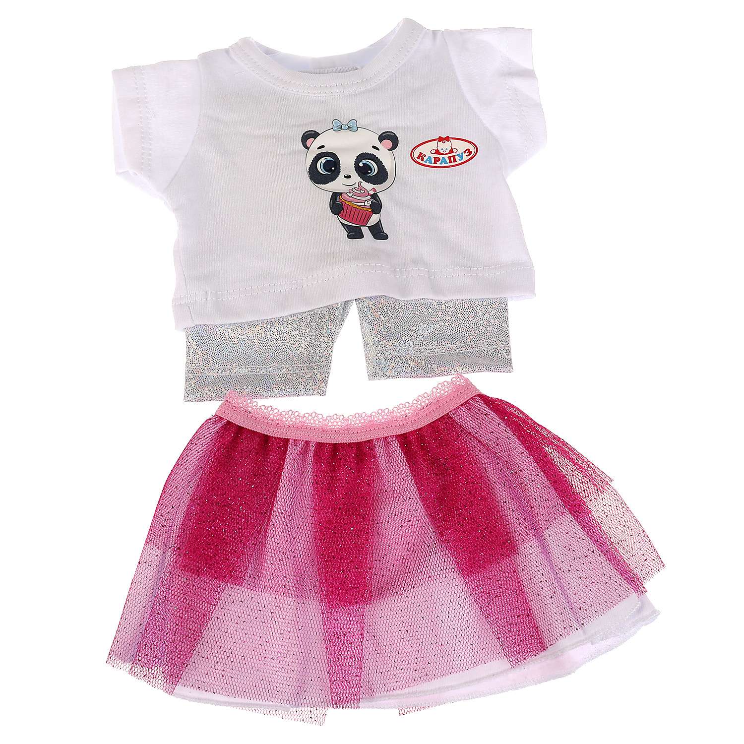 Одежда для кукол Карапуз 40-42 см костюм футболка юбка и лосины панда 334992 - фото 1