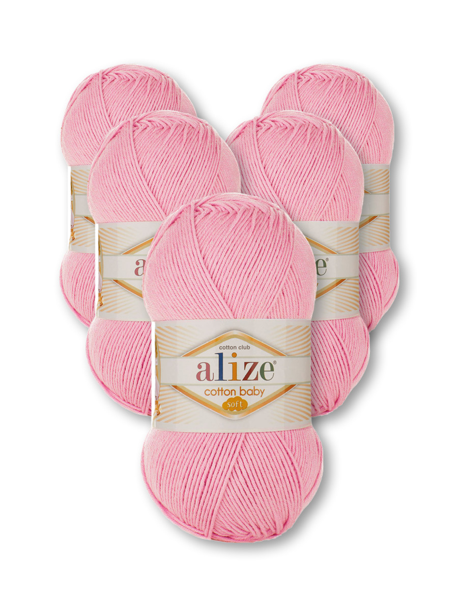 Пряжа для вязания Alize cotton baby soft 100 гр 270 м мягкая плюшевая xлопок aкрил 185 светло-розовый 5 мотков - фото 6