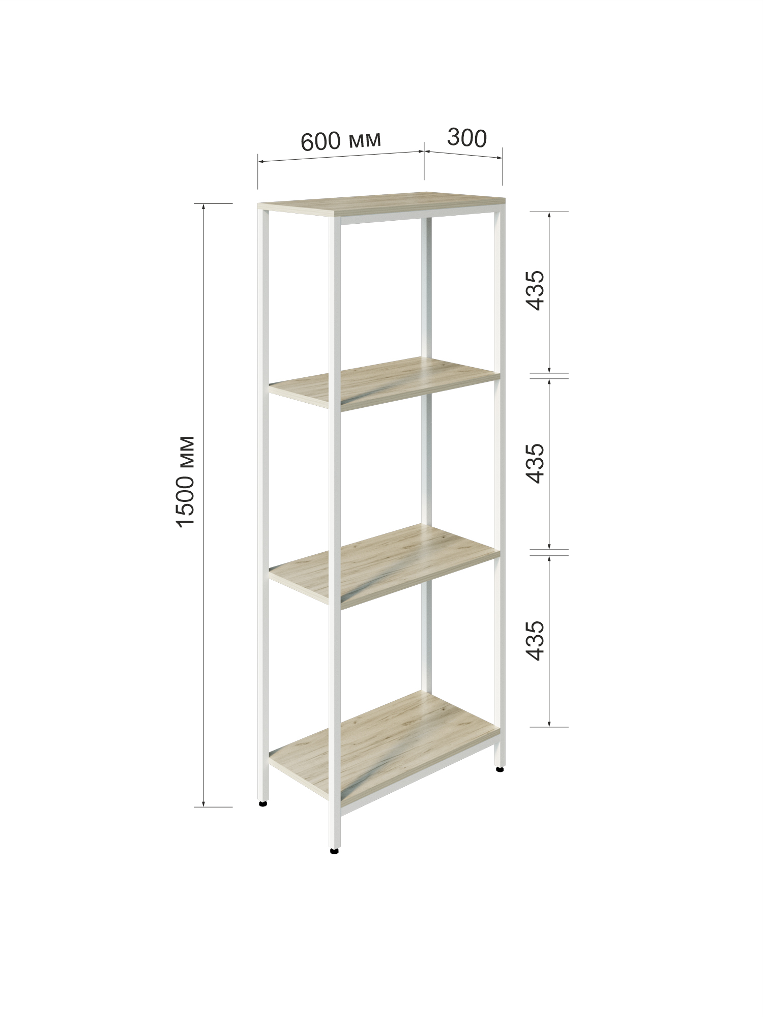 Стеллаж WoodSteel В стиле Лофт Chicago 60x30х150 см.4 полки. Белый Крафт - фото 2