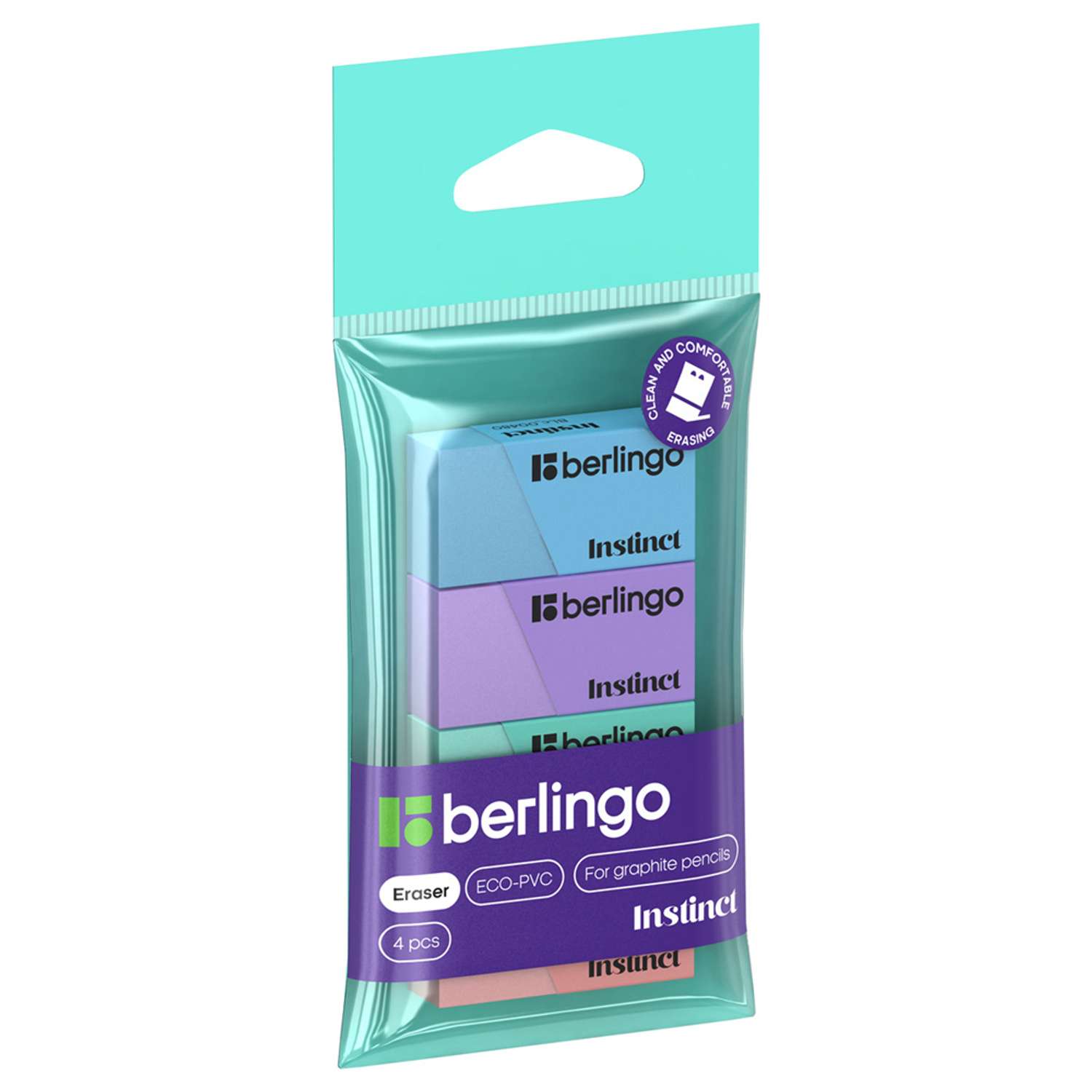 Набор ластиков Berlingo Instinct 4 шт прямоугольные термопластичная резина 40х20х10 мм пакет с европодвесом - фото 2