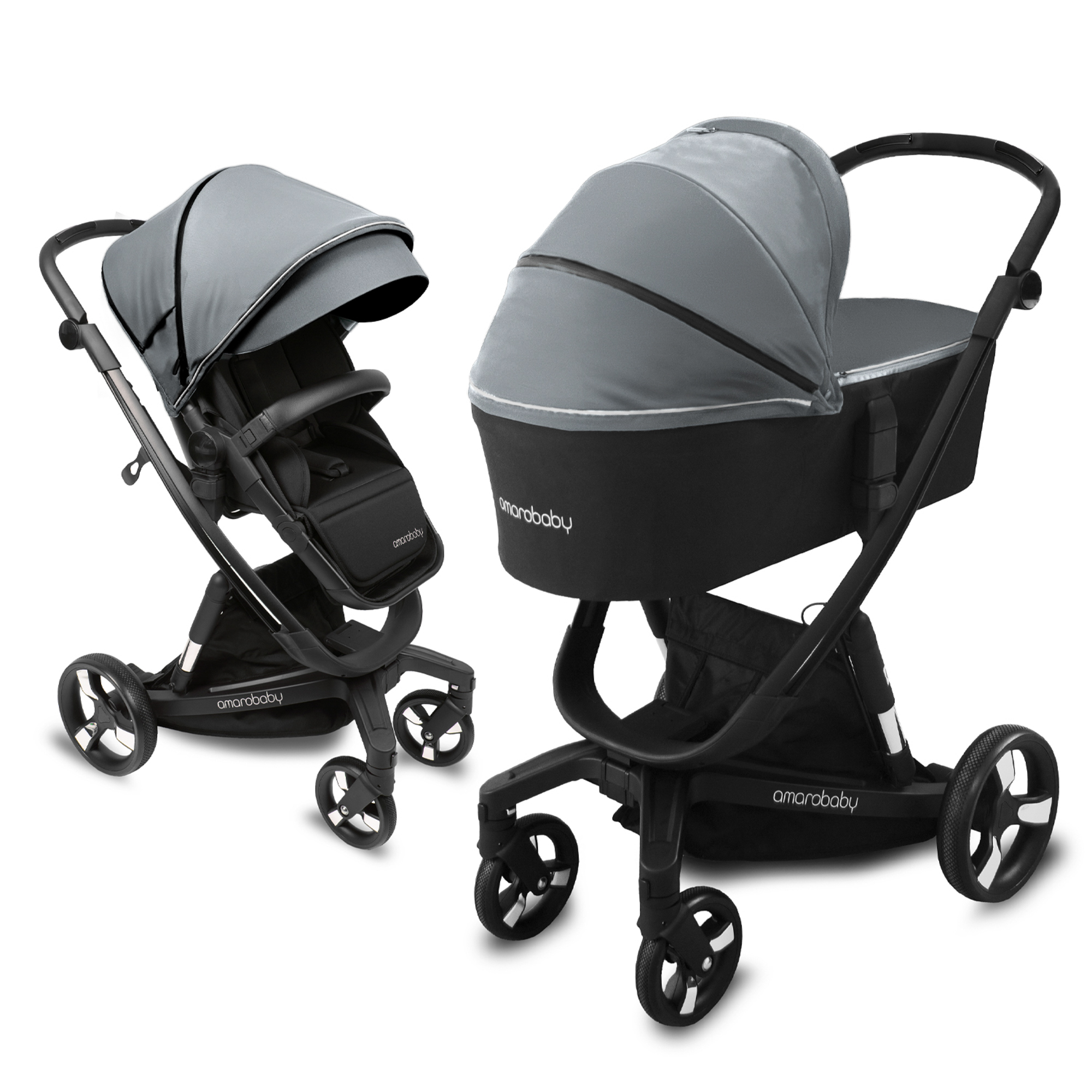 Коляска детская 2 в 1 AmaroBaby Tutum с Auta brake серый - фото 22