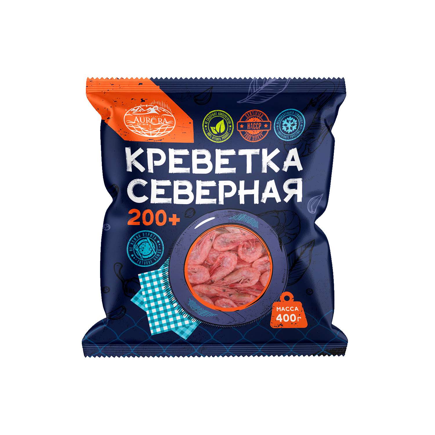Креветки Aurora северные варено-мороженые водные неразделанные 200+ 400г - фото 1