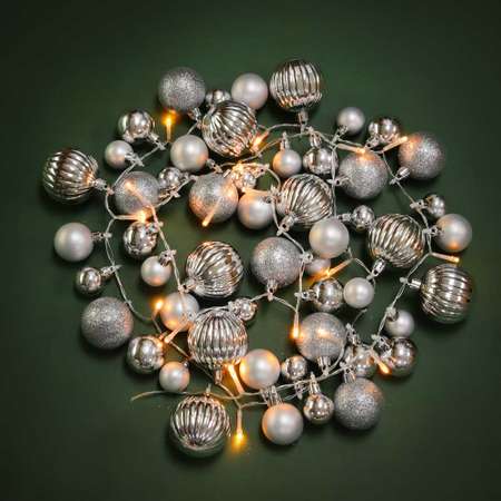 Светодиодная гирлянда Сноубум Серебряные шары 5 LED 281 см