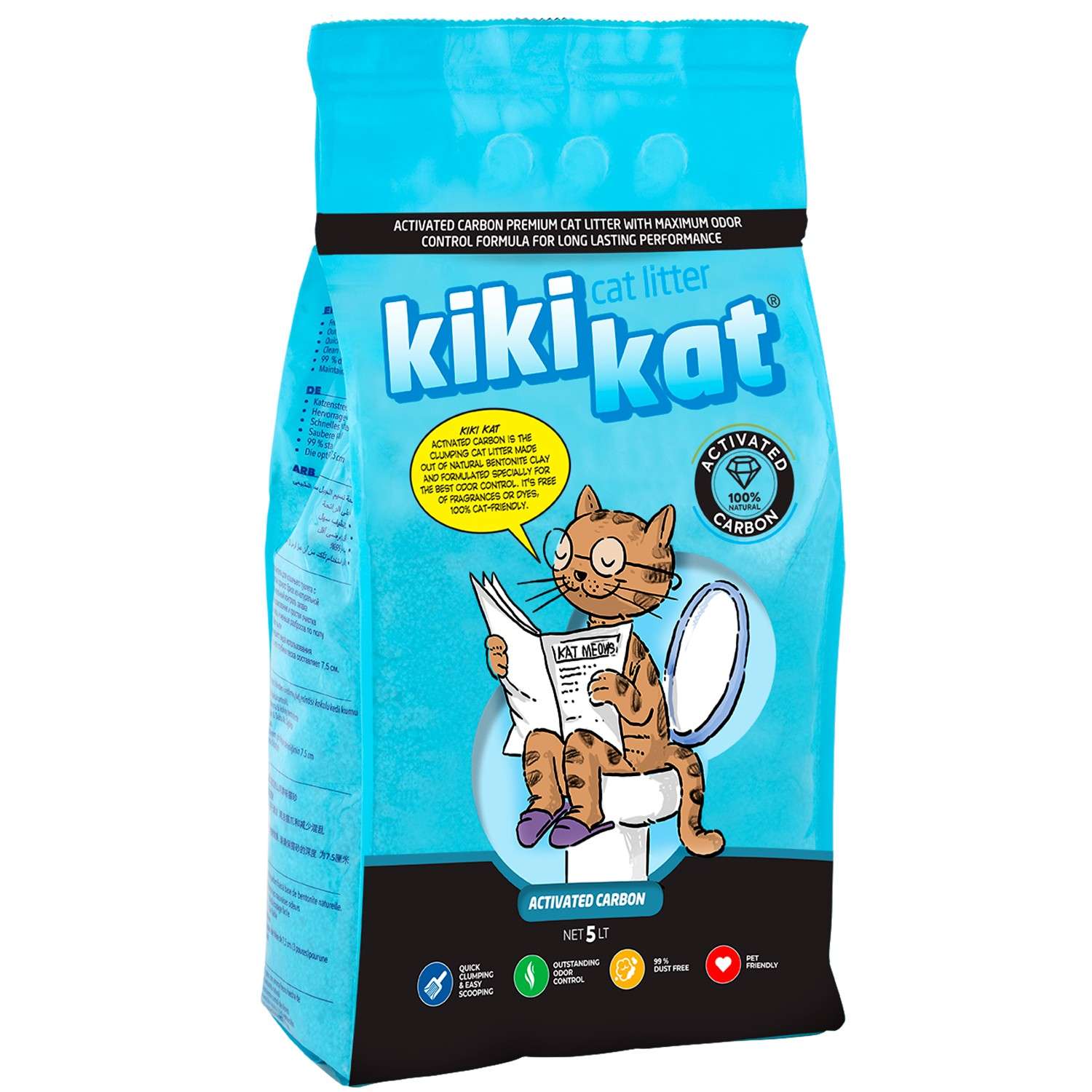 Наполнитель для кошачьего туалета KikiKat комкующийся бентонитовый супер-белый Активированный уголь 5л - фото 1