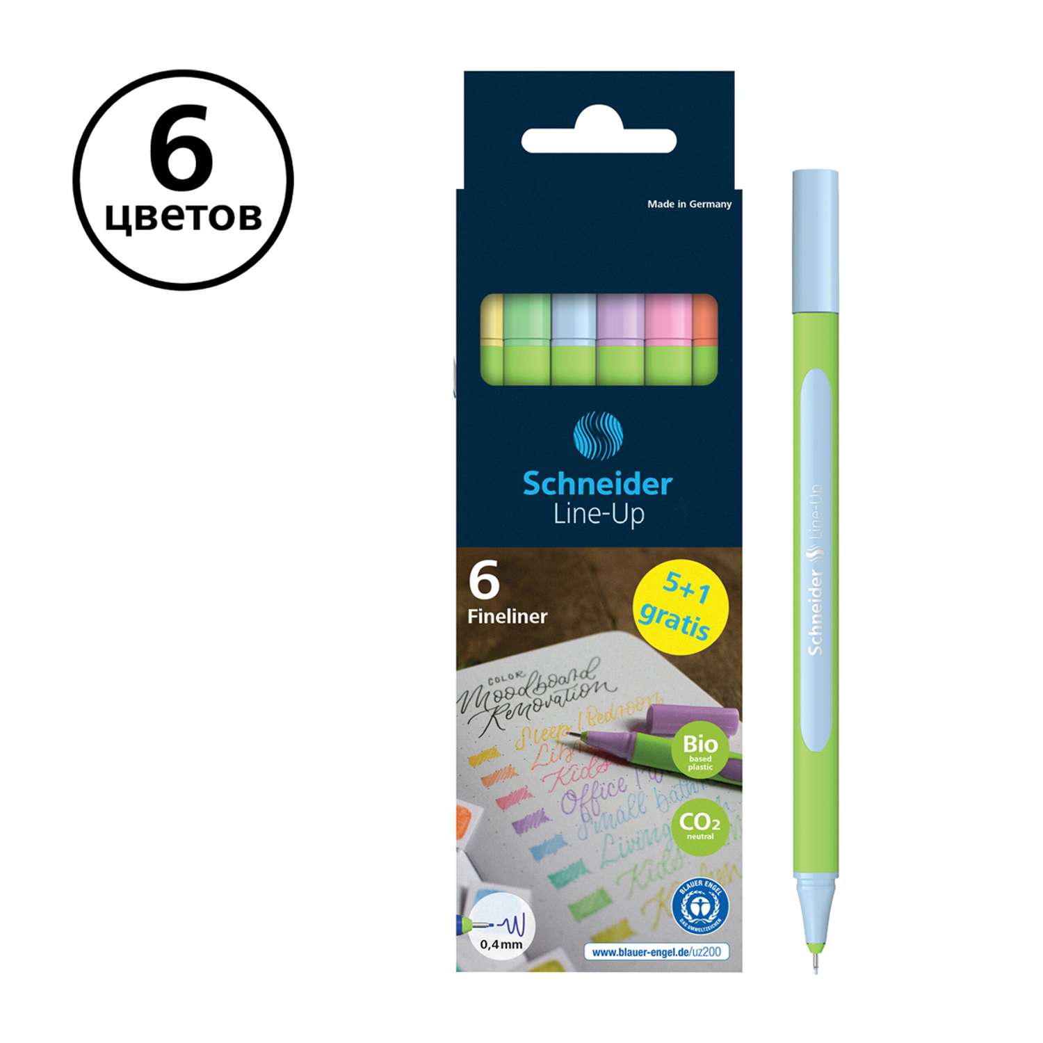 Набор капиллярных ручек SCHNEIDER Line-Up Pastel 6 цветов 0.4 мм картон упаковка европодвес - фото 2