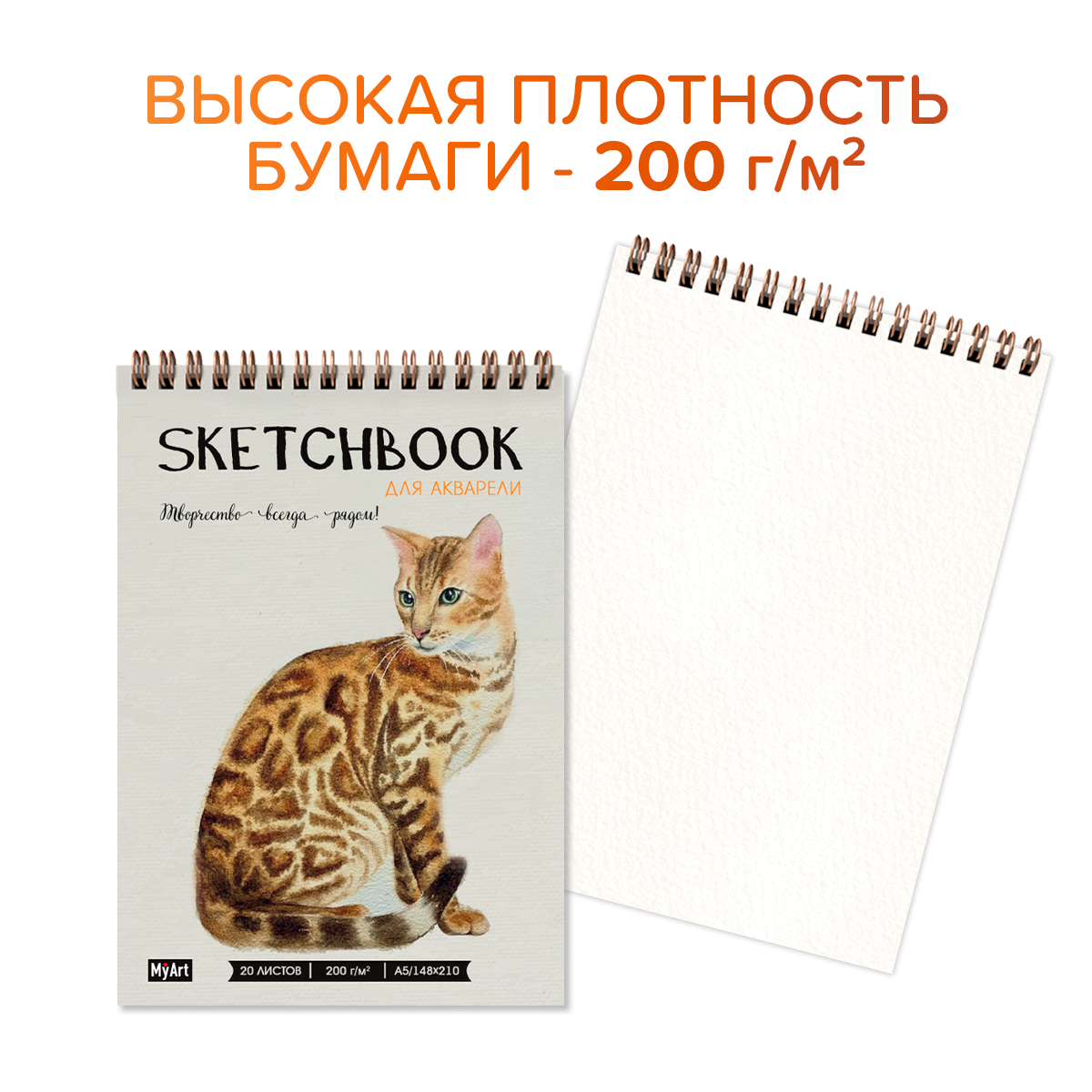 Скетчбук Проф-Пресс для акварели на гребне. Набор из 2 шт. А5 20 л. бумага 200 г/м2 Грация+рыбки кои - фото 3