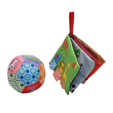 Книжка-игрушка Fisher Price тактильная с шуршалкой и мячик-погремушка