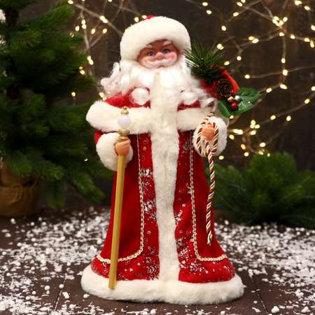 Дед мороз Зимнее волшебство «Красная шуба с посохом» 35 см
