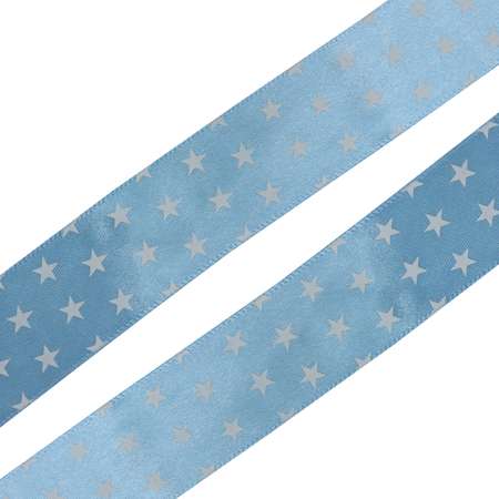 Лента Айрис атласная с рисунком упаковочная Звездочки 25 мм 3 м голубой