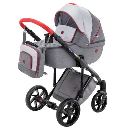 Коляска 3в1 BeBe-mobile Marconi Standart BE39 Светло-серый+Темно-серый+Красная кожаная отделка