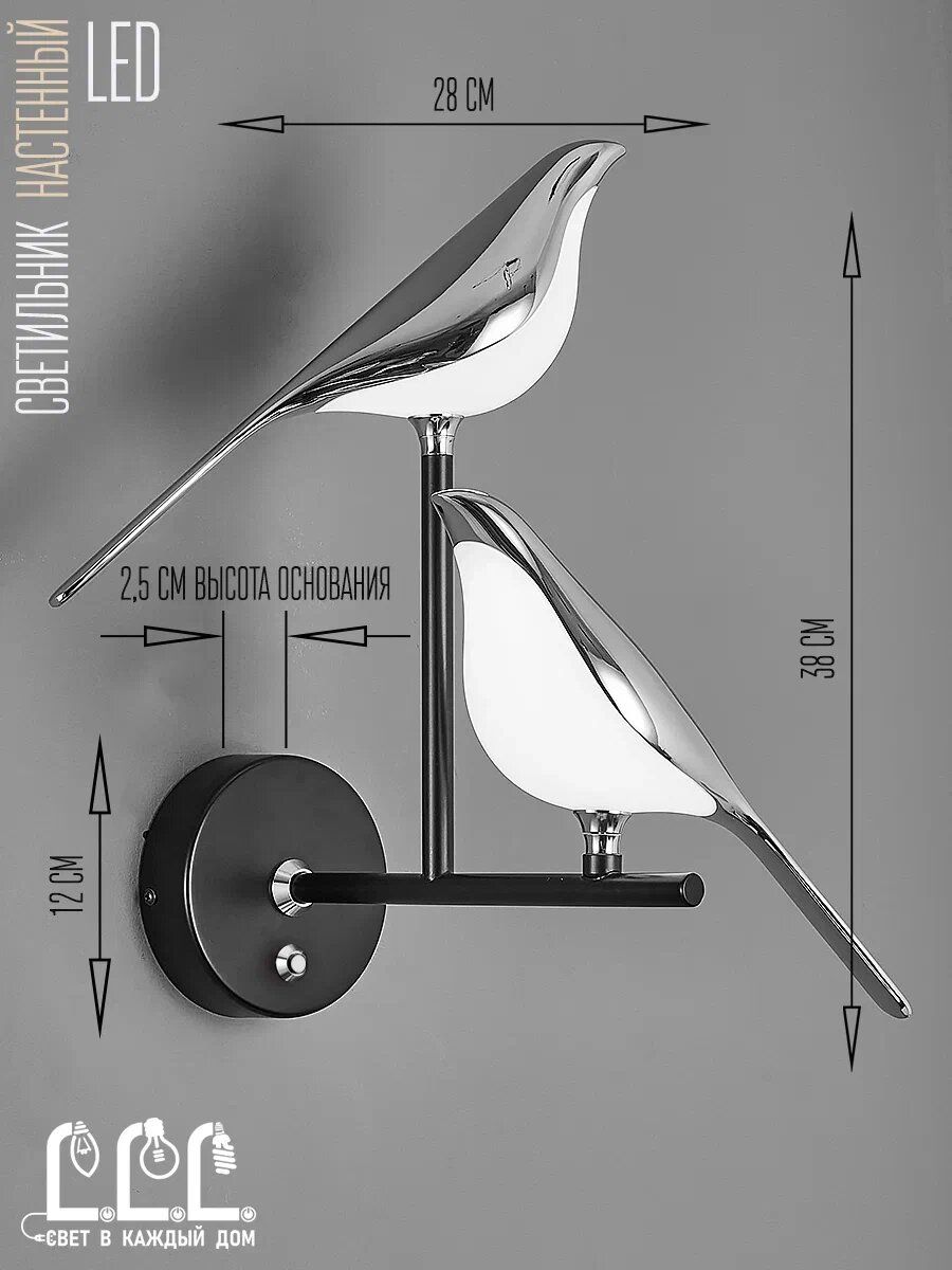 Настенный светильник LLL KW8038 Птицы с вращением на 360 градусов - фото 3