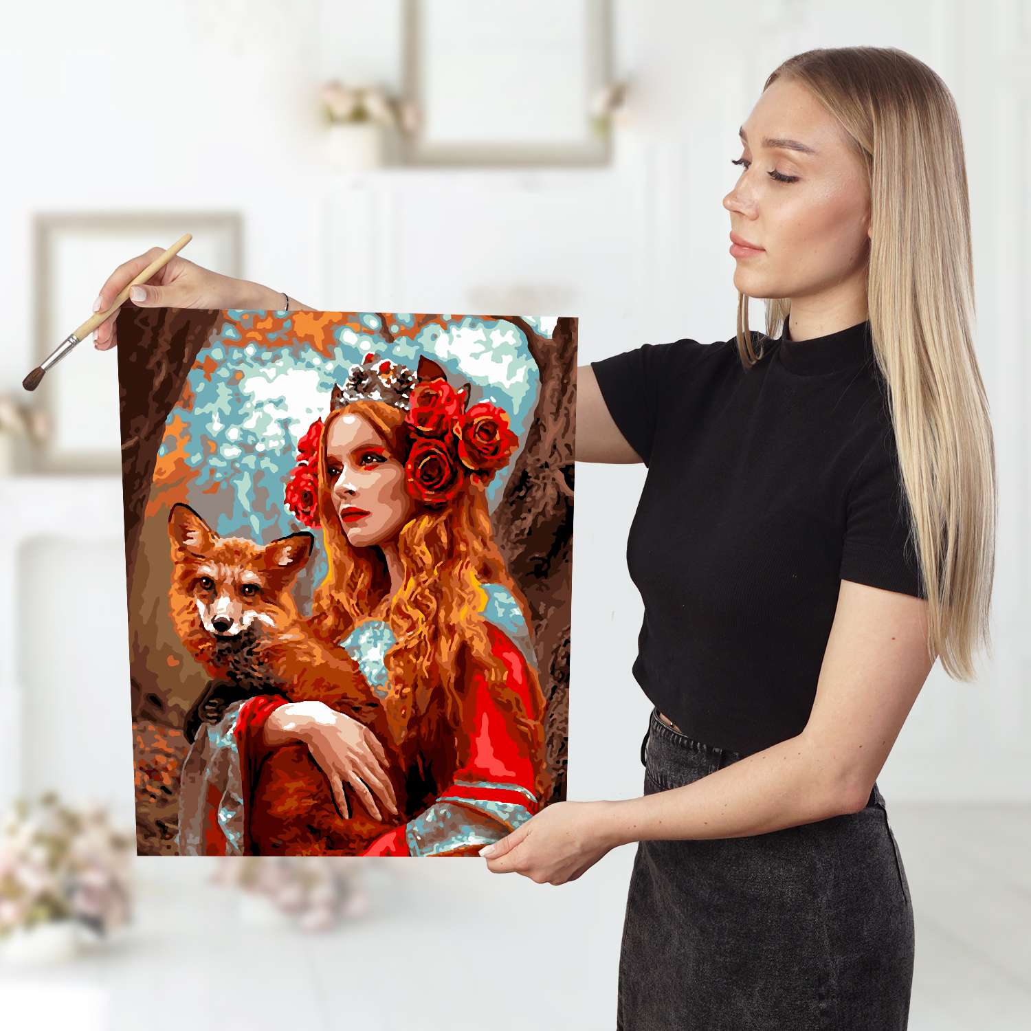 Картина по номерам LORI Девушка с лисой 40х50 см на холсте с деревянным подрамником - фото 13
