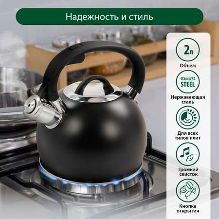 Чайник для плиты MARTA MT-3089 со свистком черный матовый