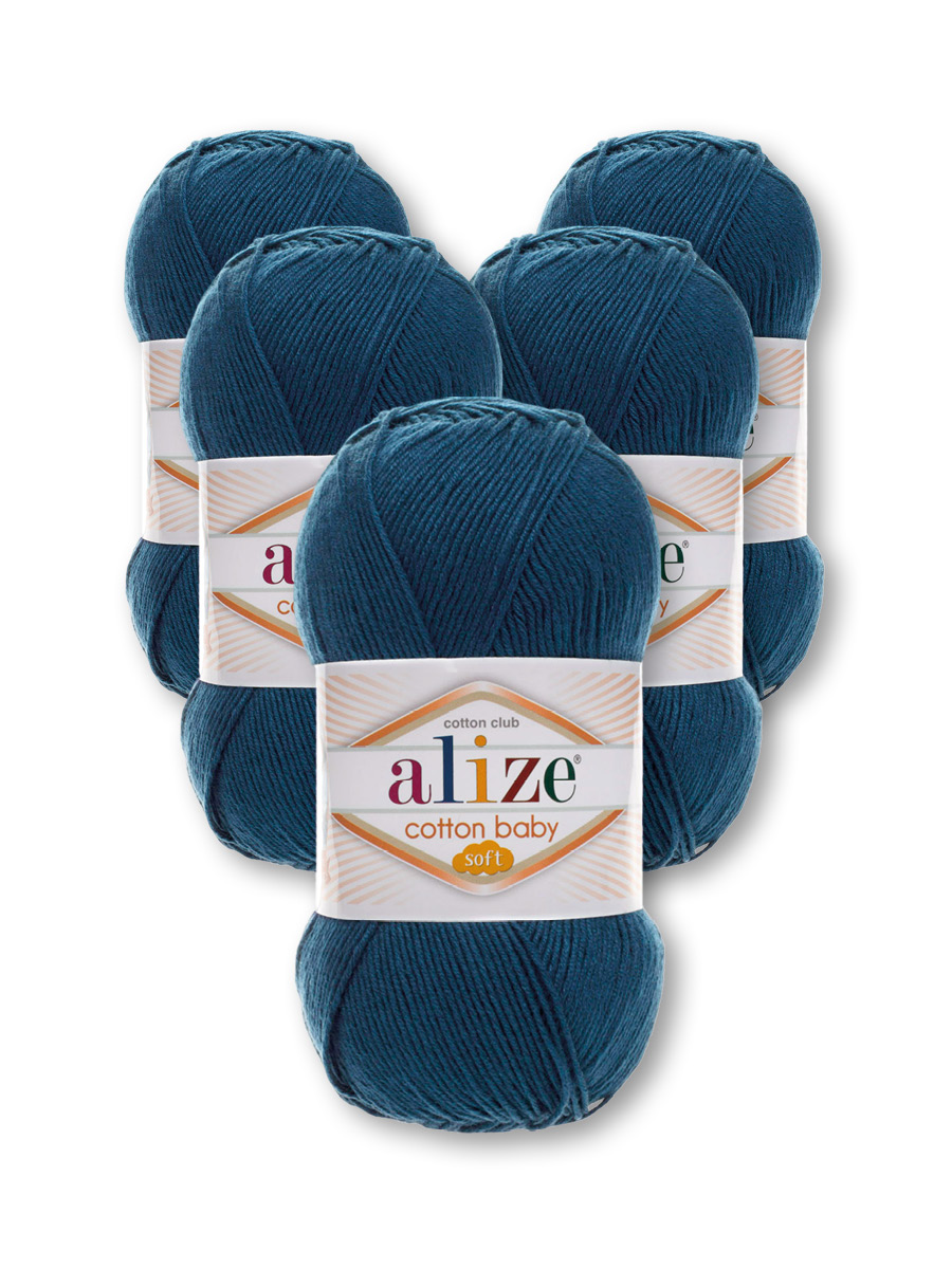 Пряжа для вязания Alize cotton baby soft 100 гр 270 м мягкая плюшевая xлопок aкрил 125 петрольный 5 мотков - фото 6