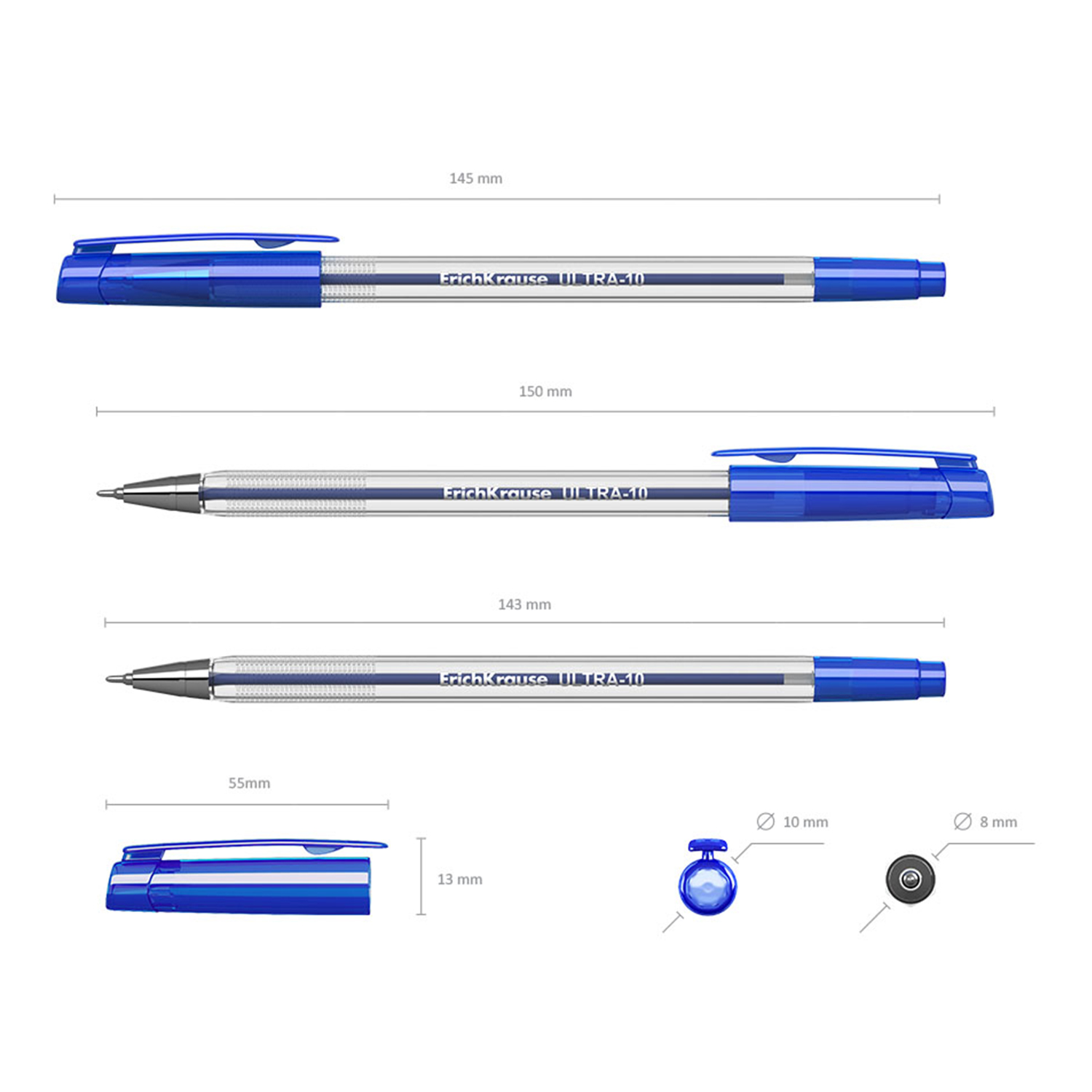 Ручка шариковая ErichKrause Ultra-10 цвет чернил синий в коробке по 12 шт - фото 2