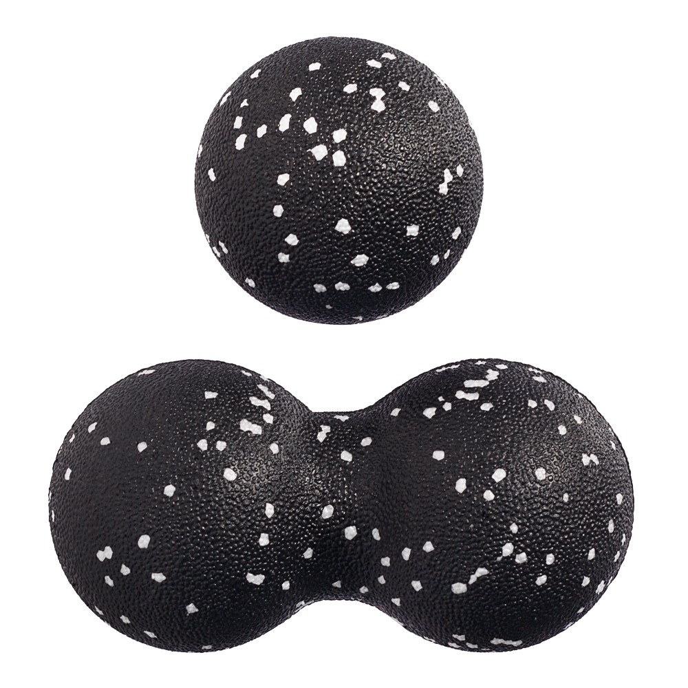 Набор массажных мячей МФР STRONG BODY классический и сдвоенный: 8 см и 8х16 см черно-белый - фото 4