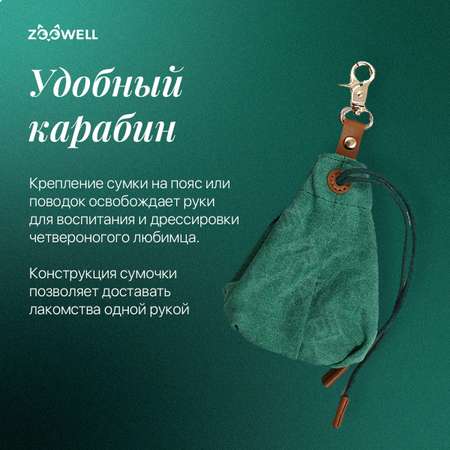 Сумка на пояс для лакомства ZDK ZooWell Training Premium поясная сумочка для корма и лакомств собак зеленая