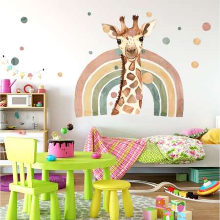 Наклейка Zabiaka пластик интерьерная цветная «Жираф и радуга» 40х90 см