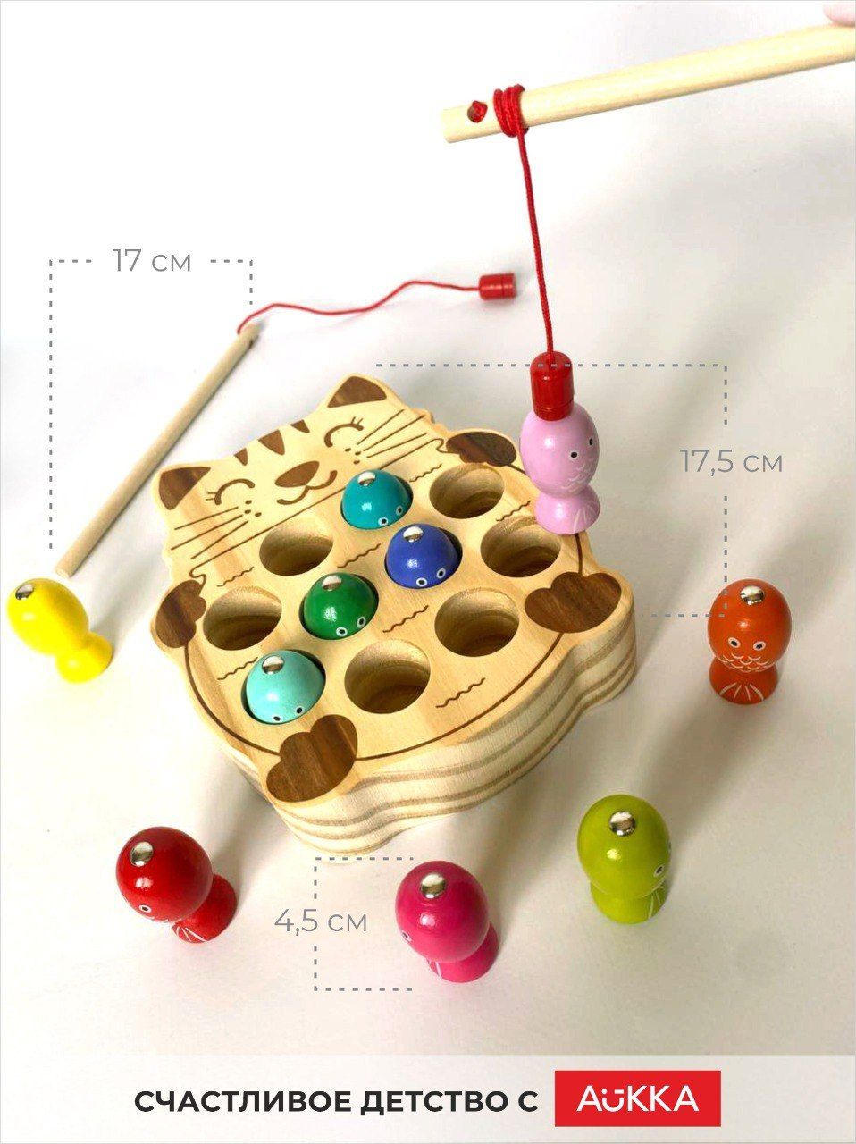 Развивающая детская игра AUKKA Сортер деревянный котик и рыбки по методике Монтессори - фото 8