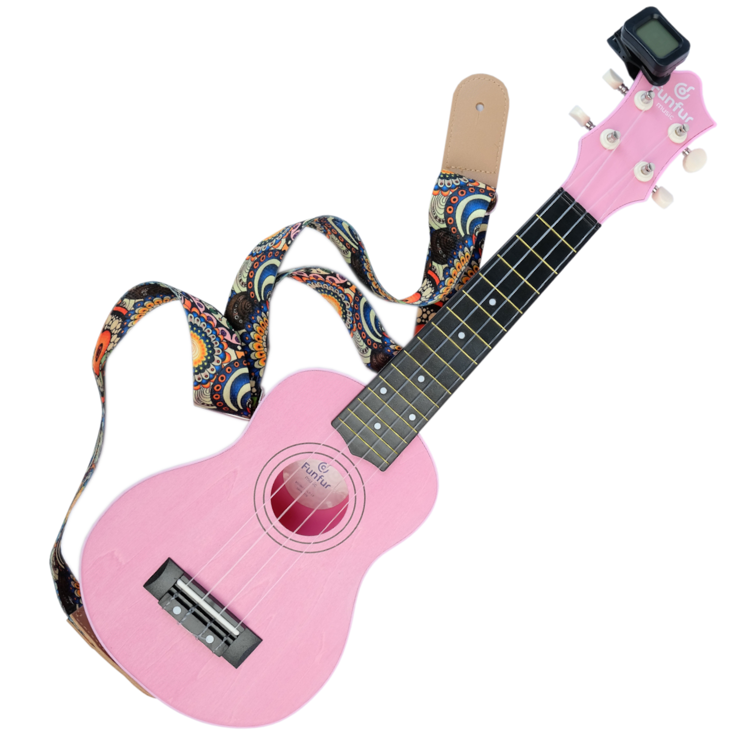 Укулеле Funfur Music Сопрано пластик/дерево розовый комплект - фото 1
