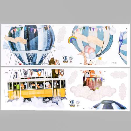 Наклейка Zabiaka пластик интерьерная цветная «Звери на воздушных шарах» 30х90 см набор 2 листа