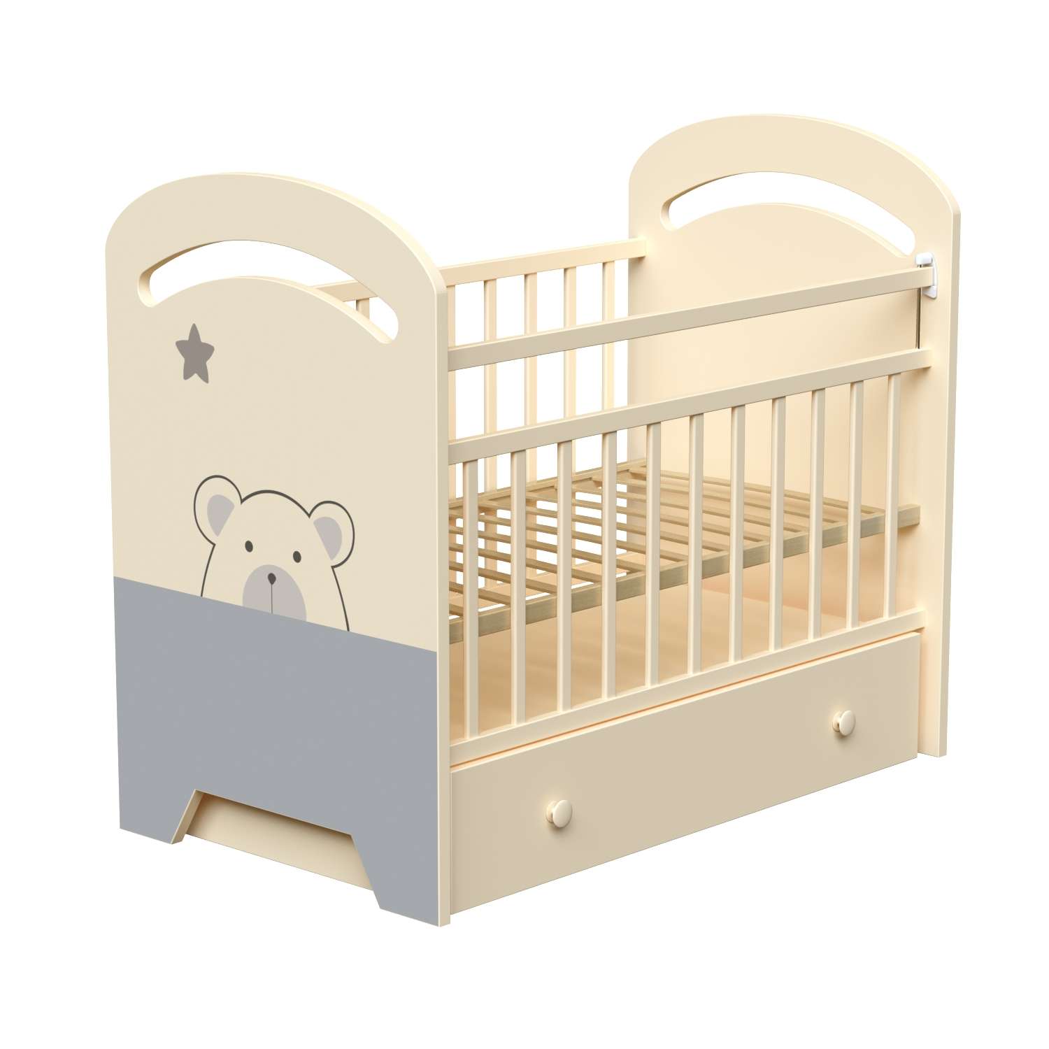 Детская кроватка ВДК Birba прямоугольная, продольный маятник (слоновая кость) - фото 1