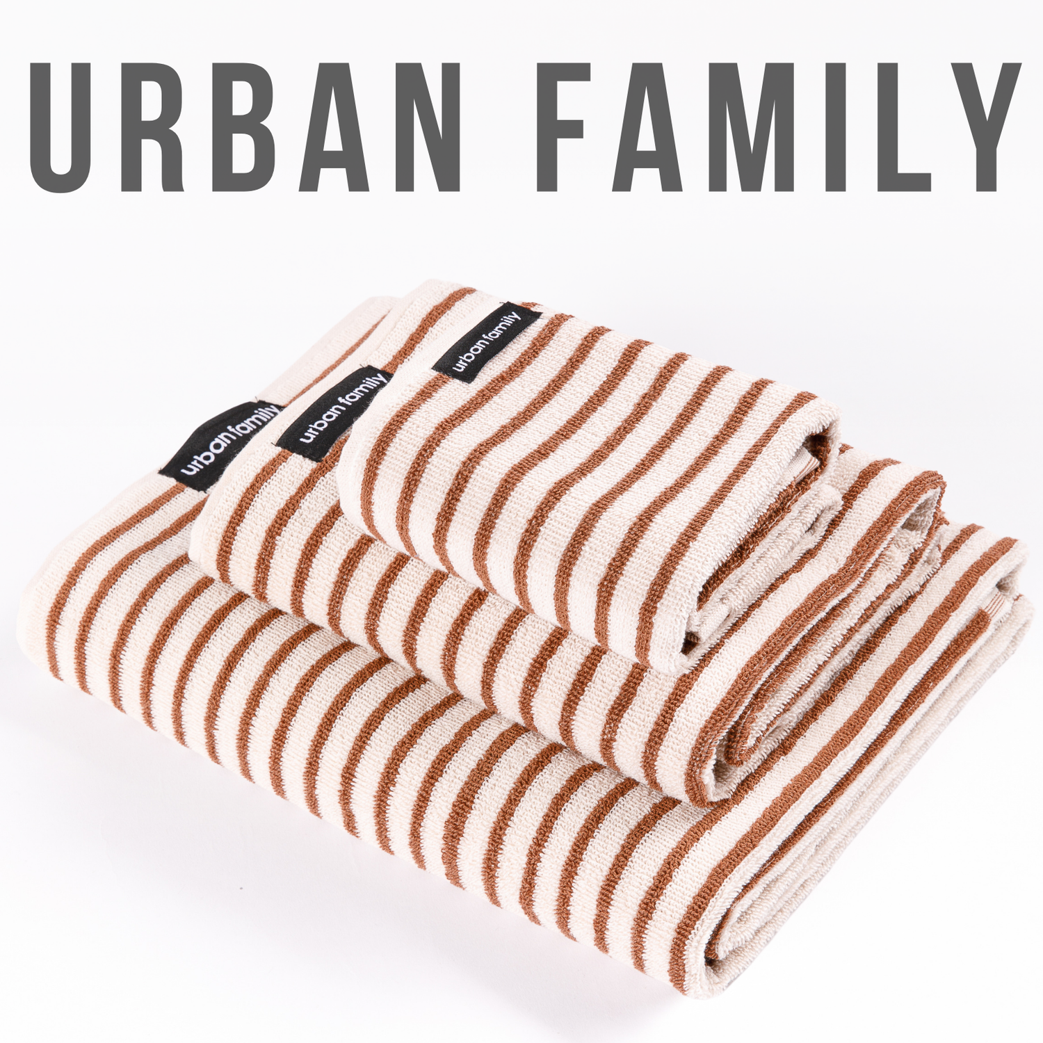 Набор махровых полотенец Urban Family Бежевый с коричневой полоской - фото 2