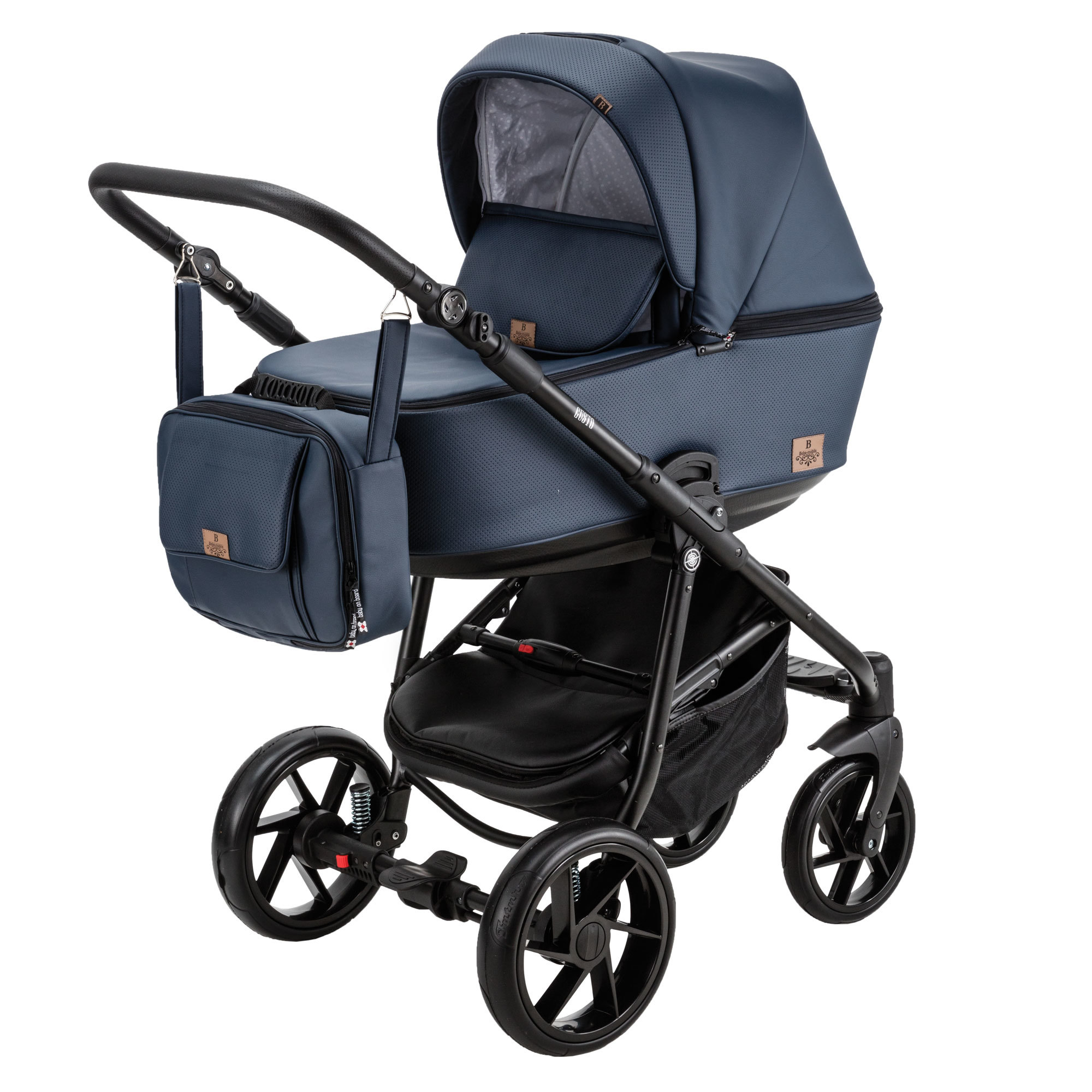 Коляска 3в1 BeBe-mobile Gusto Deluxe GU112 Темно-синяя кожа-Темно-синяя перфорированная кожа - фото 1