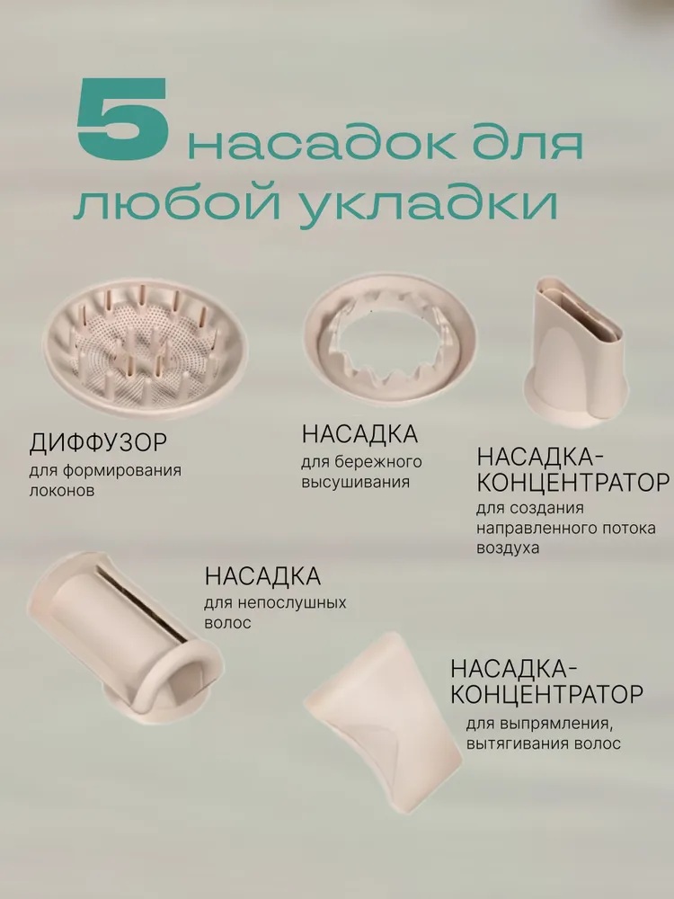 Фен с 5 магнитными насадками CASTLELADY с ионизацией 1600 BT - фото 12