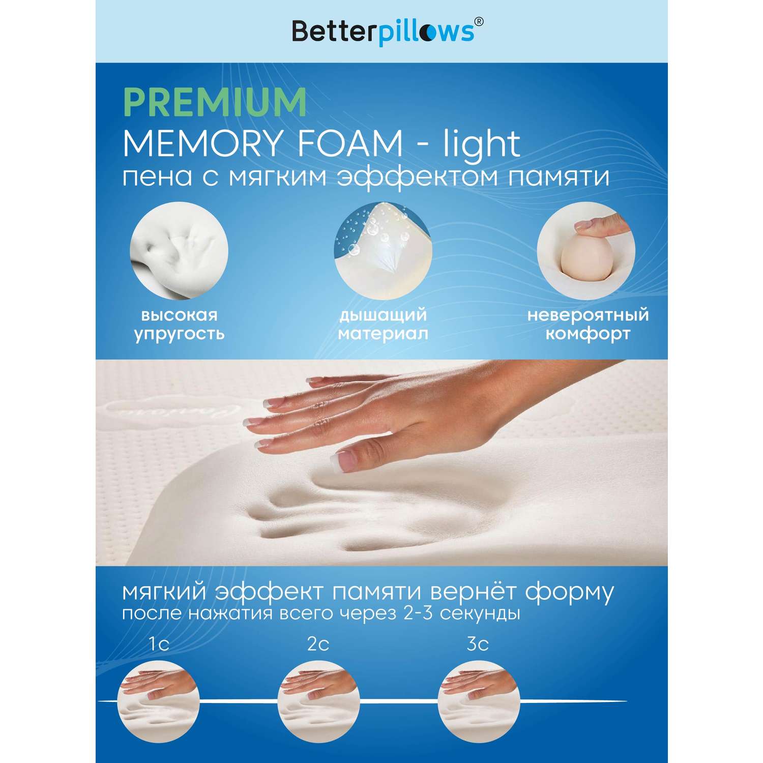 Подушка ортопедическая Betterpillows Memory foam light - фото 4