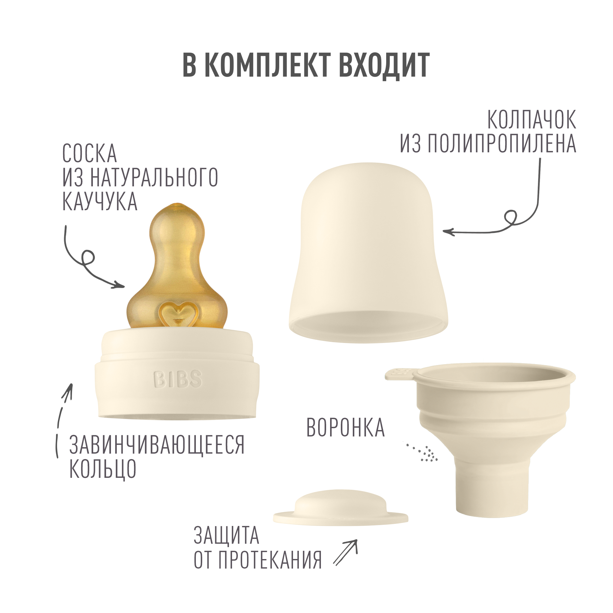 Набор с соской для бутылочки BIBS Bottle Kit Ivory - фото 2