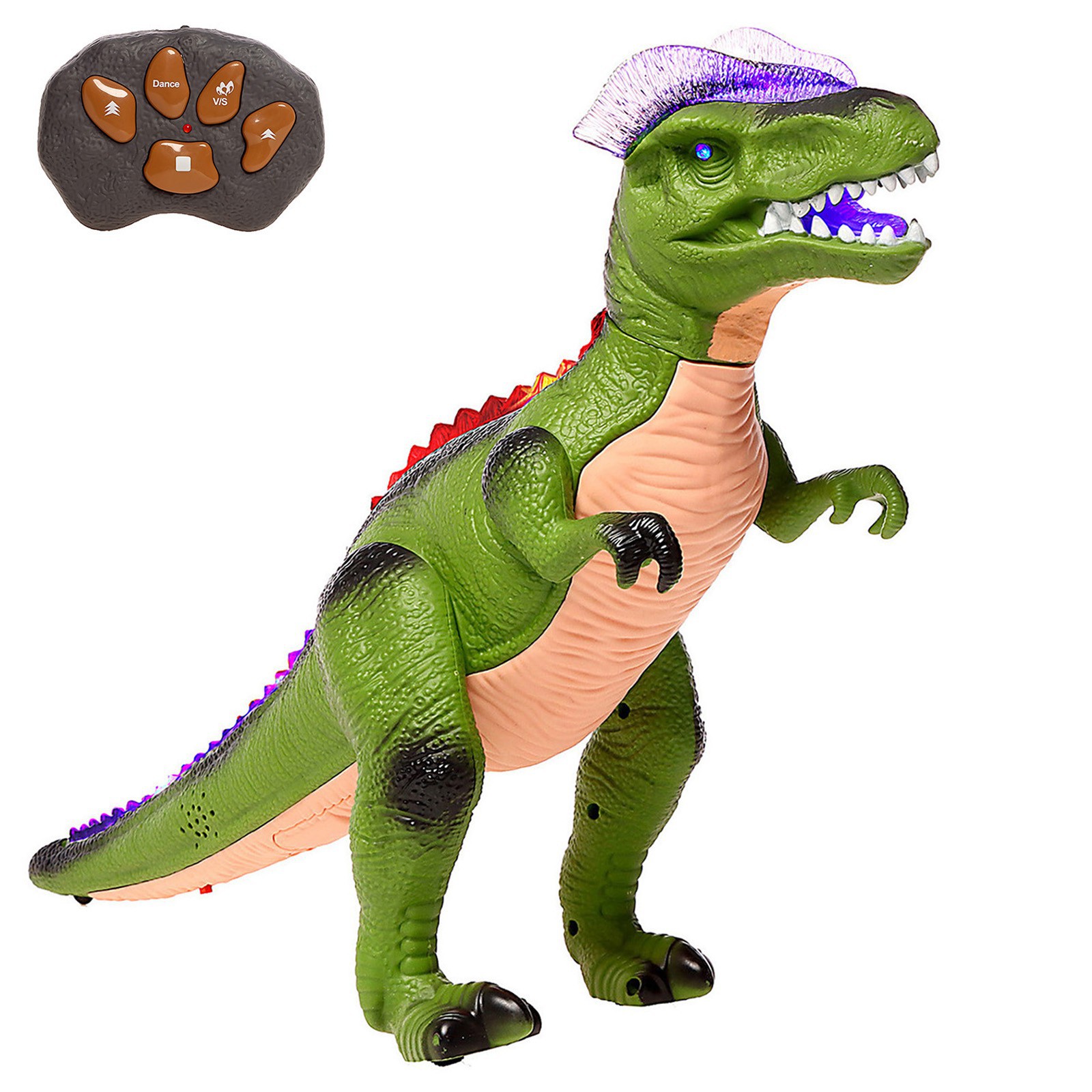Динозавр Автоград радиоуправляемый T Rex световые и звуковые эффекты работает от батареек цвет зелёный - фото 1
