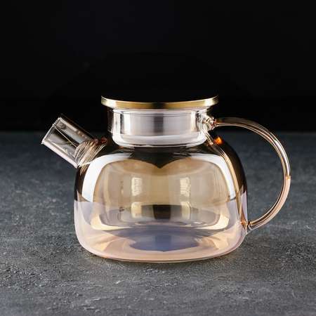 Чайник Sima-Land стеклянный заварочный «Глори» 1 л с металлическим ситом цвет золотой