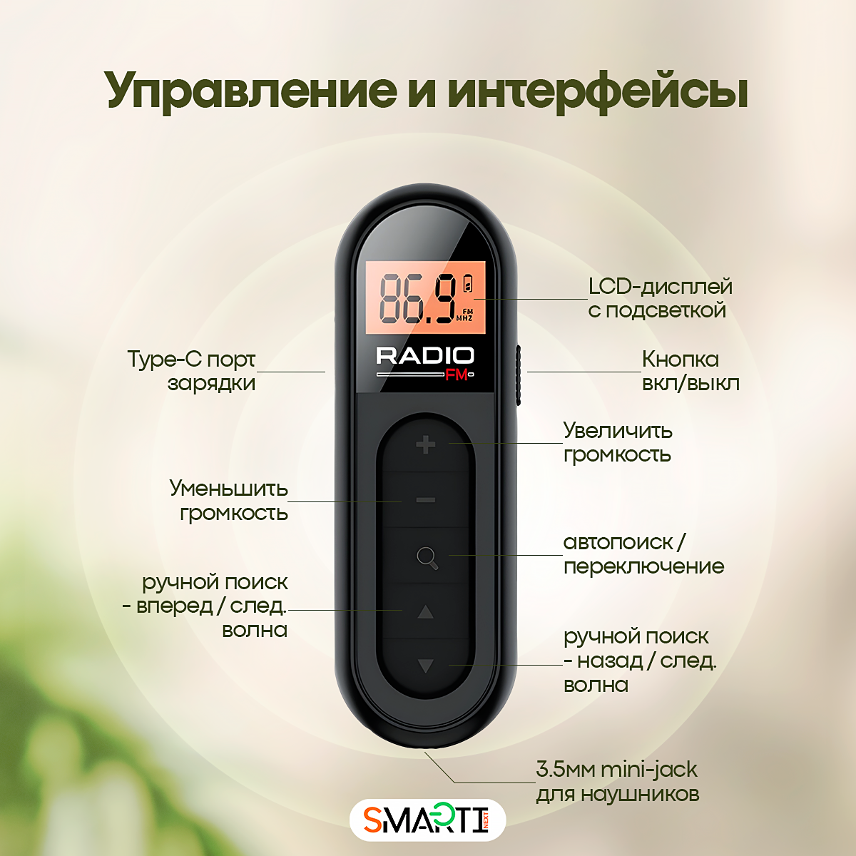 Карманное мини радио SmartiNext Портативный цифровой FM мини радиоприемник с наушниками - фото 7