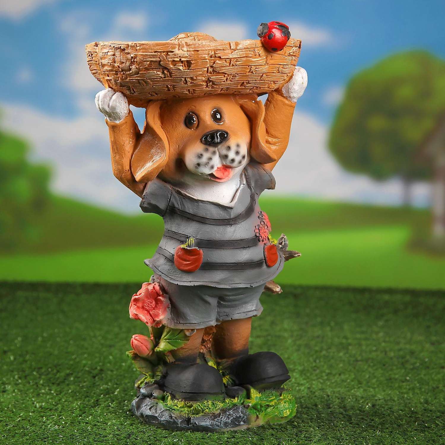 Садовая фигура Хорошие сувениры поилка «Собака с корзинкой» Хорошие сувениры из полистоуна 35 см средняя - фото 1