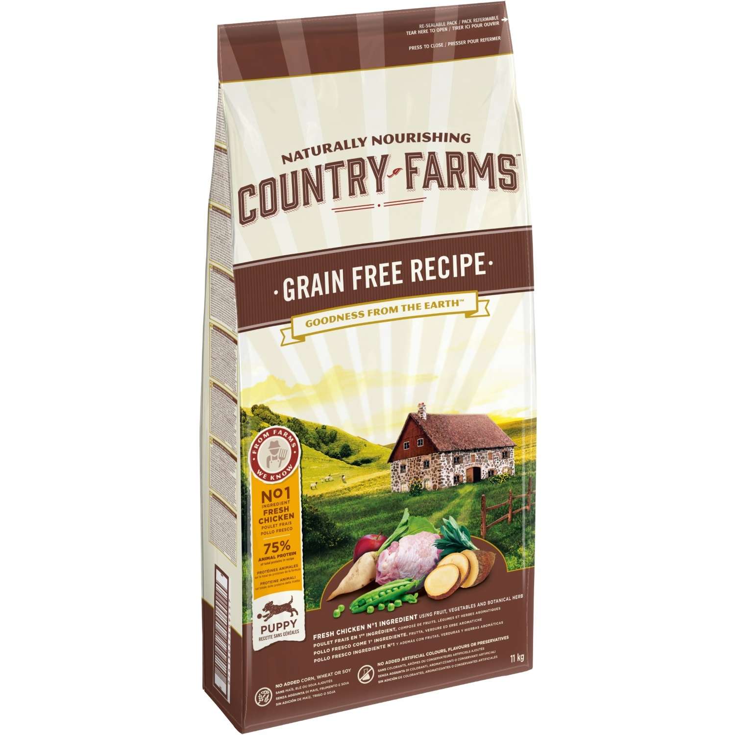 Корм для щенков Country Farms Grain Free с курицей 11кг - фото 1