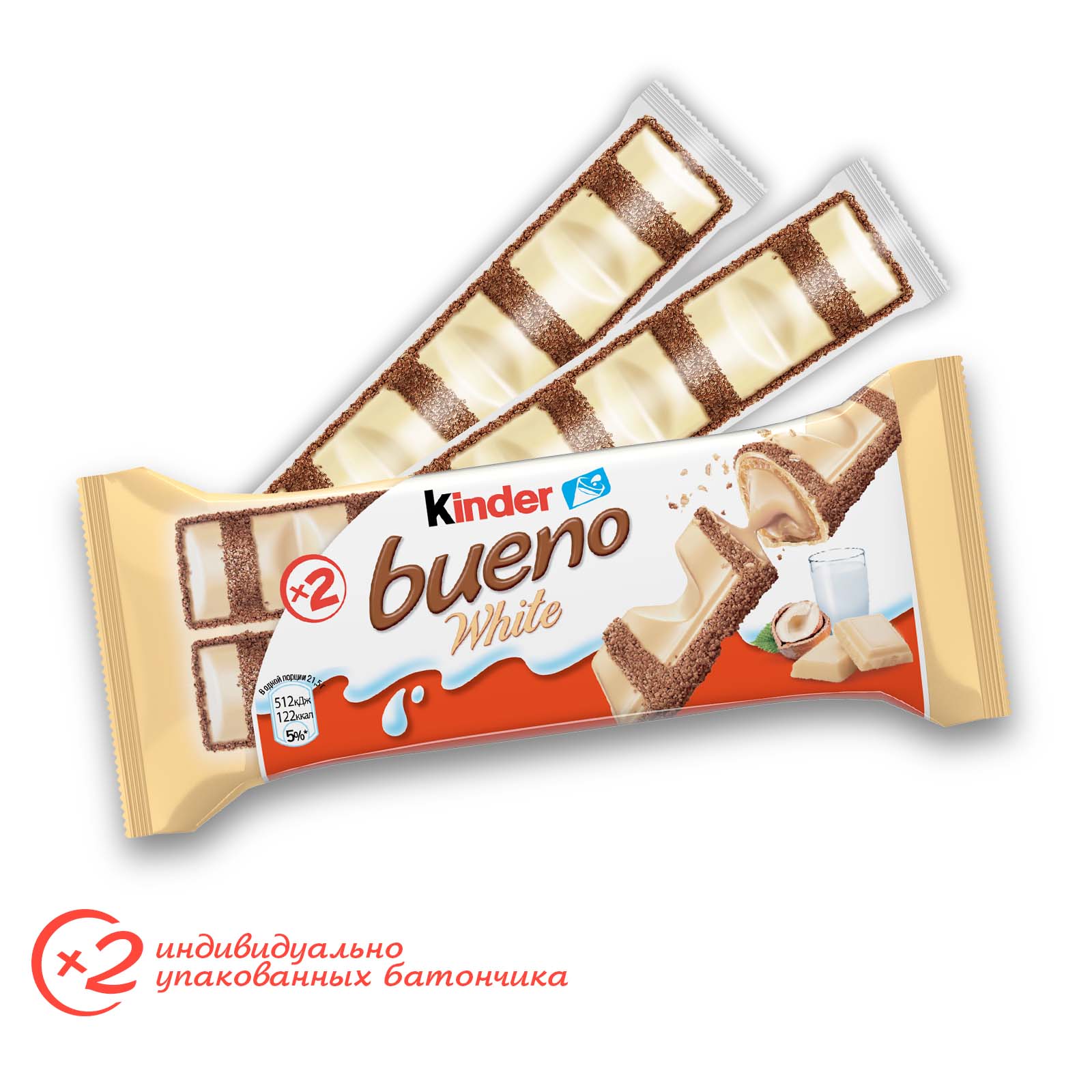 Батончик Kinder Kinder Bueno белый шоколад 39г - фото 1