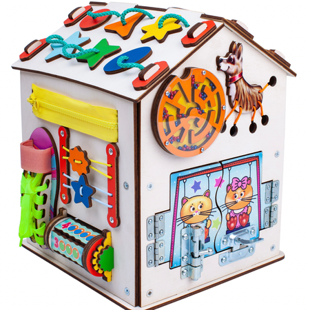 Бизиборд Jolly Kids развивающий домик со светом Зверята