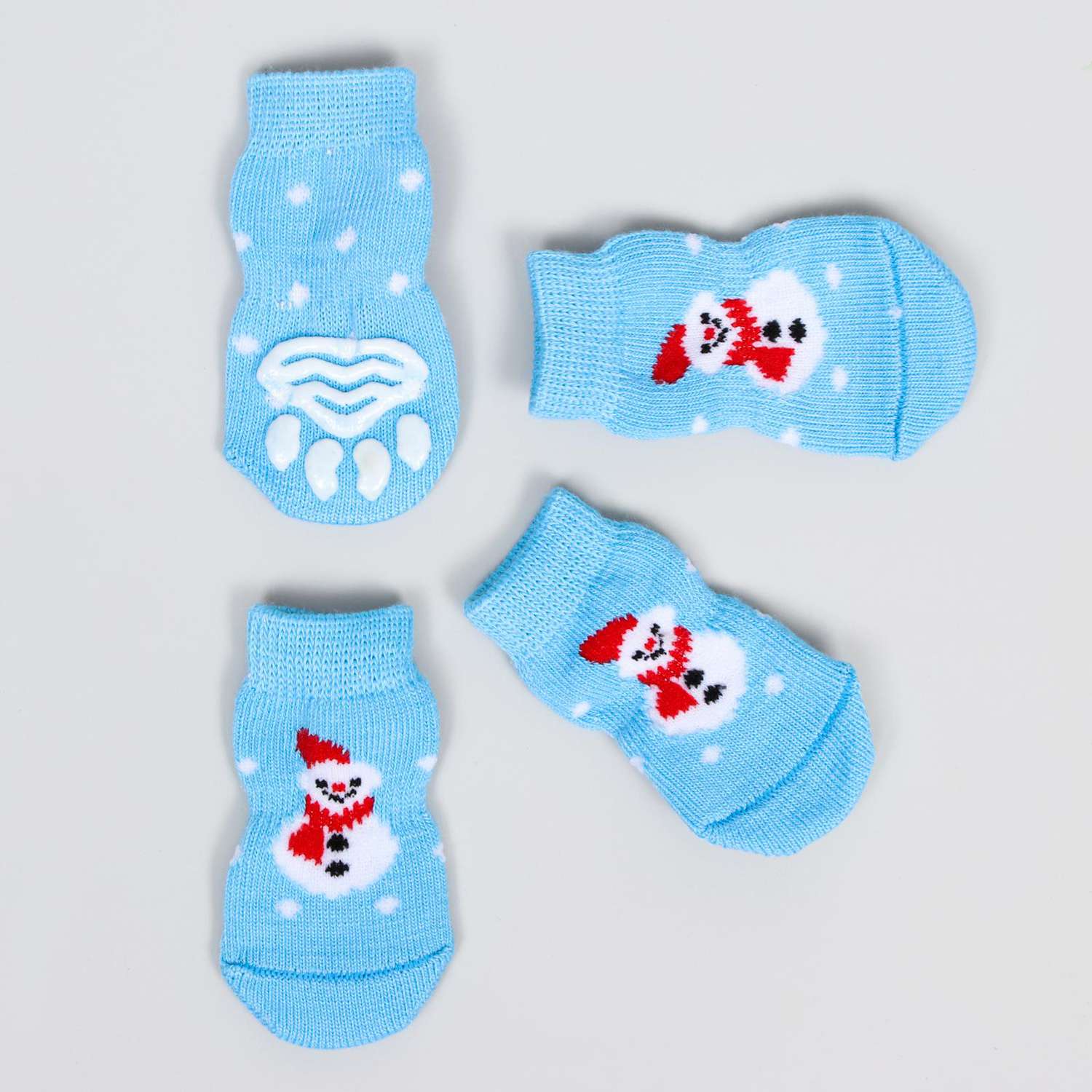 Носки нескользящие Пижон «Снеговики» размер L 4 шт. голубые - фото 1