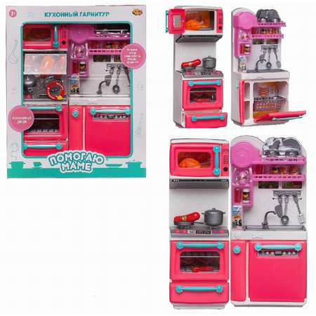 Игровой набор Помогаю Маме ABTOYS Кухонный гарнитур с аксессуарами 2 секции на батарейках