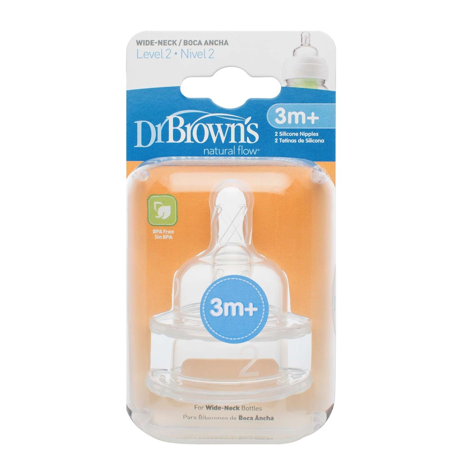 Набор силиконовых сосок Dr Brown's для бутылочек с широким горлышком (3-6 месяцев, 2 шт.) - фото 2