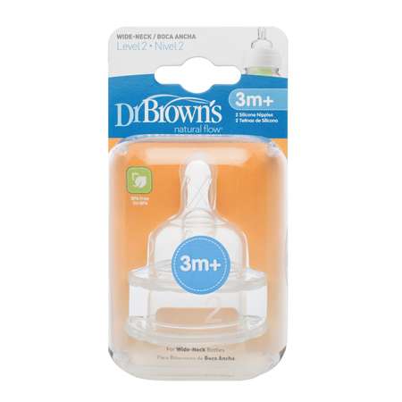 Набор силиконовых сосок Dr Brown's для бутылочек с широким горлышком (3-6 месяцев, 2 шт.)